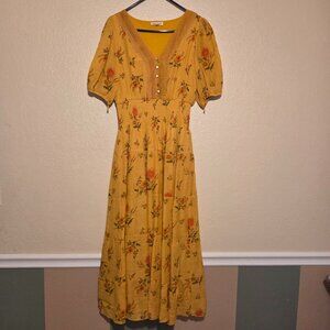 King's Road Women's Small Summer Yellow Rose Dress